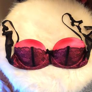 Pink Satin and Black Lace Bra - 36C